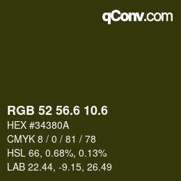 カラーコード: RGB 52 56.6 10.6 | qconv.com