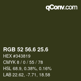 カラーコード: RGB 52 56.6 25.6 | qconv.com