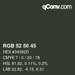 Color code: RGB 52 56 45 | qconv.com