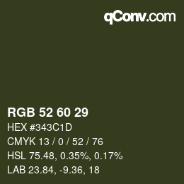 カラーコード: RGB 52 60 29 | qconv.com