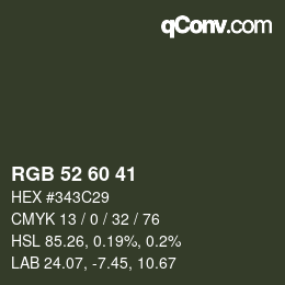 颜色代码: RGB 52 60 41 | qconv.com