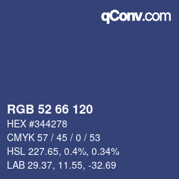 Color code: RGB 52 66 120 | qconv.com