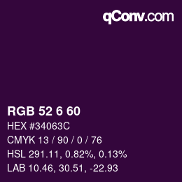 カラーコード: RGB 52 6 60 | qconv.com