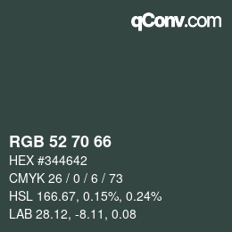 Código de color: RGB 52 70 66 | qconv.com
