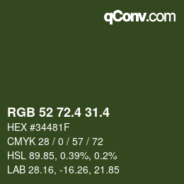 カラーコード: RGB 52 72.4 31.4 | qconv.com