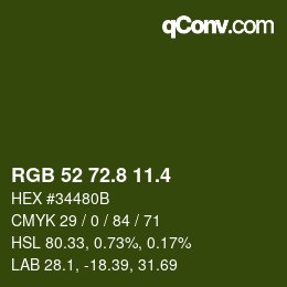 カラーコード: RGB 52 72.8 11.4 | qconv.com