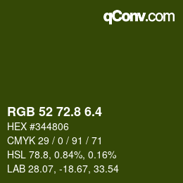 カラーコード: RGB 52 72.8 6.4 | qconv.com