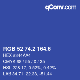 カラーコード: RGB 52 74.2 164.6 | qconv.com
