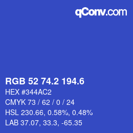 カラーコード: RGB 52 74.2 194.6 | qconv.com