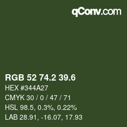 カラーコード: RGB 52 74.2 39.6 | qconv.com