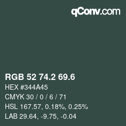 カラーコード: RGB 52 74.2 69.6 | qconv.com