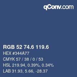 カラーコード: RGB 52 74.6 119.6 | qconv.com