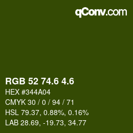 カラーコード: RGB 52 74.6 4.6 | qconv.com