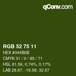 カラーコード: RGB 52 75 11 | qconv.com