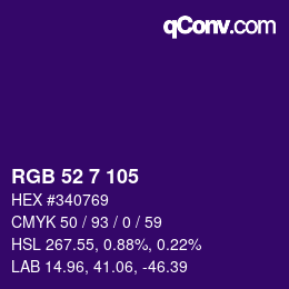 Color code: RGB 52 7 105 | qconv.com