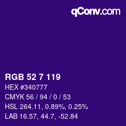 カラーコード: RGB 52 7 119 | qconv.com