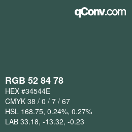 颜色代码: RGB 52 84 78 | qconv.com