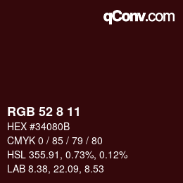 Color code: RGB 52 8 11 | qconv.com