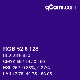 Farbcode: RGB 52 8 128 | qconv.com