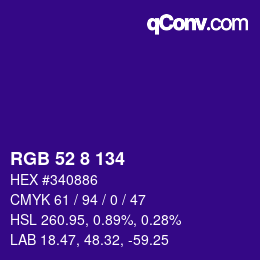 Color code: RGB 52 8 134 | qconv.com