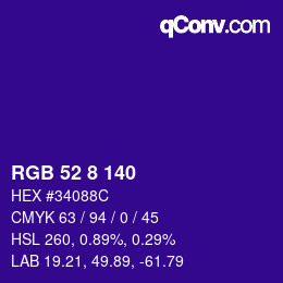 颜色代码: RGB 52 8 140 | qconv.com