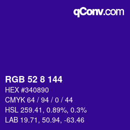 Color code: RGB 52 8 144 | qconv.com