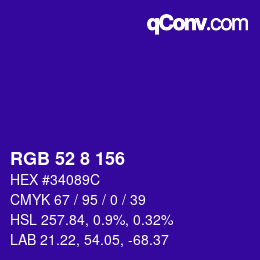 Color code: RGB 52 8 156 | qconv.com