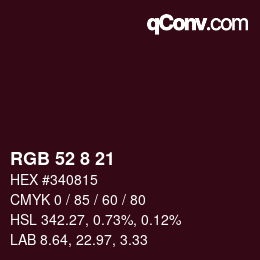 カラーコード: RGB 52 8 21 | qconv.com