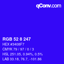 颜色代码: RGB 52 8 247 | qconv.com