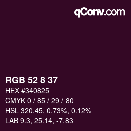 Color code: RGB 52 8 37 | qconv.com