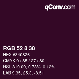 カラーコード: RGB 52 8 38 | qconv.com