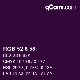 Farbcode: RGB 52 8 58 | qconv.com