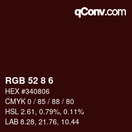 Color code: RGB 52 8 6 | qconv.com