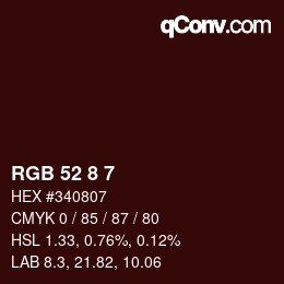 カラーコード: RGB 52 8 7 | qconv.com