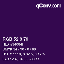 颜色代码: RGB 52 8 79 | qconv.com