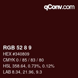 カラーコード: RGB 52 8 9 | qconv.com