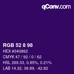 カラーコード: RGB 52 8 98 | qconv.com