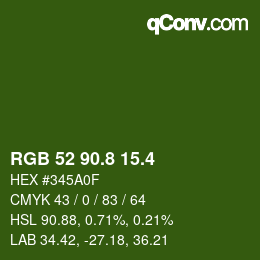 カラーコード: RGB 52 90.8 15.4 | qconv.com
