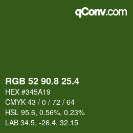 カラーコード: RGB 52 90.8 25.4 | qconv.com