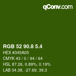 カラーコード: RGB 52 90.8 5.4 | qconv.com