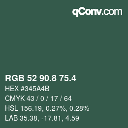 カラーコード: RGB 52 90.8 75.4 | qconv.com