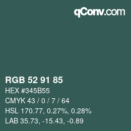 颜色代码: RGB 52 91 85 | qconv.com