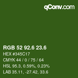 カラーコード: RGB 52 92.6 23.6 | qconv.com