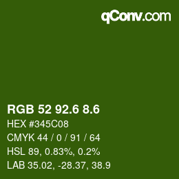 カラーコード: RGB 52 92.6 8.6 | qconv.com