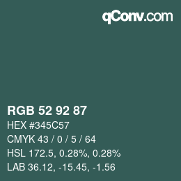 カラーコード: RGB 52 92 87 | qconv.com