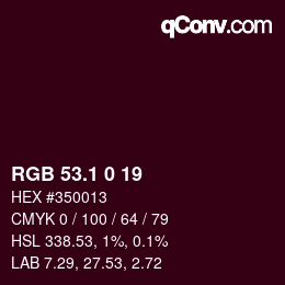 カラーコード: RGB 53.1 0 19 | qconv.com