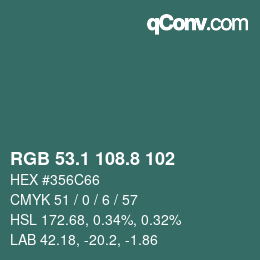 Farbcode: RGB 53.1 108.8 102 | qconv.com