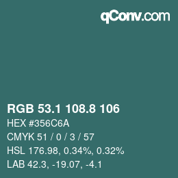 Color code: RGB 53.1 108.8 106 | qconv.com