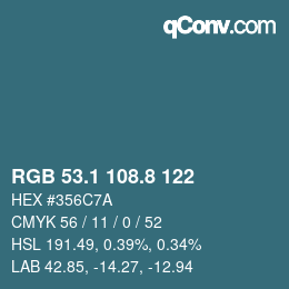 Color code: RGB 53.1 108.8 122 | qconv.com