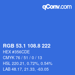 Color code: RGB 53.1 108.8 222 | qconv.com